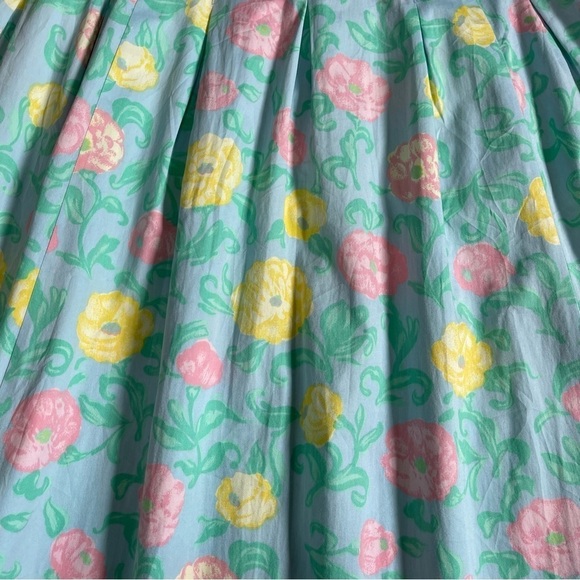 Handmade Light Green Pastel Floral Pleated Skater Skirt L - Picture 5 of 5